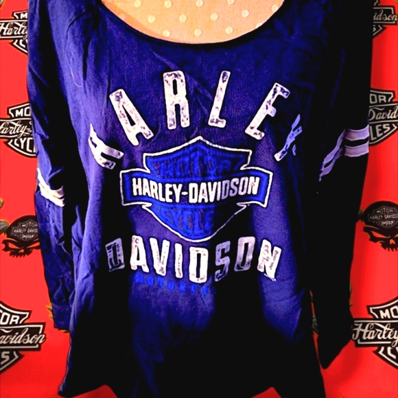 Women's Harley-Davidson Long Sleeve Raglan Shirt in Blue Size XXL - Picture 1 of 6